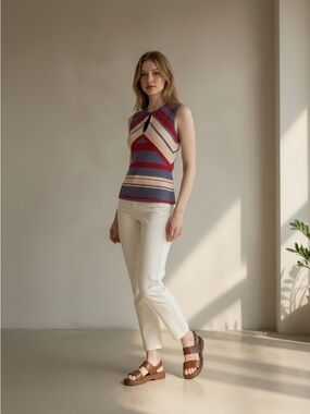 NWT Nordstrom Blue Red Stripe Keyhole Chevron Tank Top L